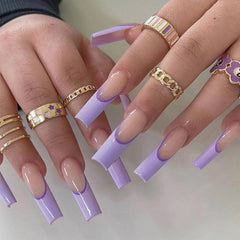 24Pcs Purple Y2K Press on Nails Star Diamond Designs Full Cover Fake Nails Long Coffin Acrylic False Nails for Women 2024 New