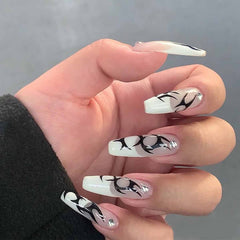 24pcs Kawaii Press on Nails y2k False Nails Set Rhinestone Acrylic Artificial Nails with Design Reusable french Long Fake Tips