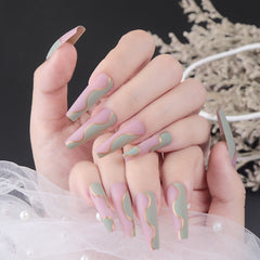 Black Comic Hand Drawn Pattern Wearable Nail Art Glossy Purple Long Ballet Detachable Finished False Nails Press on Nails