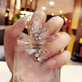 24pcs False Nails Floral Beads Decorated Artificial Nail Tips Bride Reusable Fingernails Fake Nail Press On Nail накладные ногти
