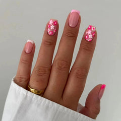 Summer New Square False Nails French Fake Nails With Flower Pattern Designs False Nails Full Cover Detachable Press on Nail Tips