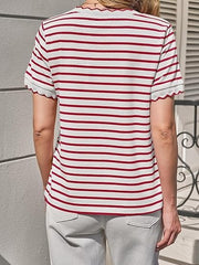 Women's Scalloped Crew Neck Striped T-Shirt