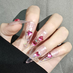 24pcs Kawaii Press on Nails y2k False Nails Set Rhinestone Acrylic Artificial Nails with Design Reusable french Long Fake Tips