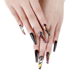 3D Fake nails set press on faux ongles capsule tips DIY manicure supplies Colorful sheet music designs long false acrylic nails