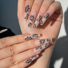 Glossy Pink Wearable Nail Art Blue Rhinestone Extra Long Ballet Detachable Finished False Nails Press on Nails with Glue